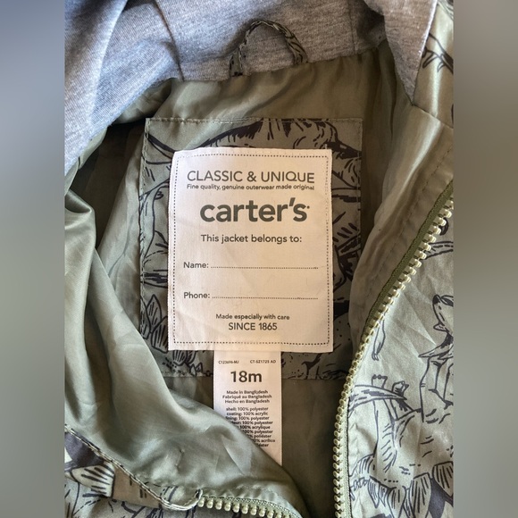 Carter's Lightweight Hooded Windbreaker Jacket (18M) - Picture 6 of 6